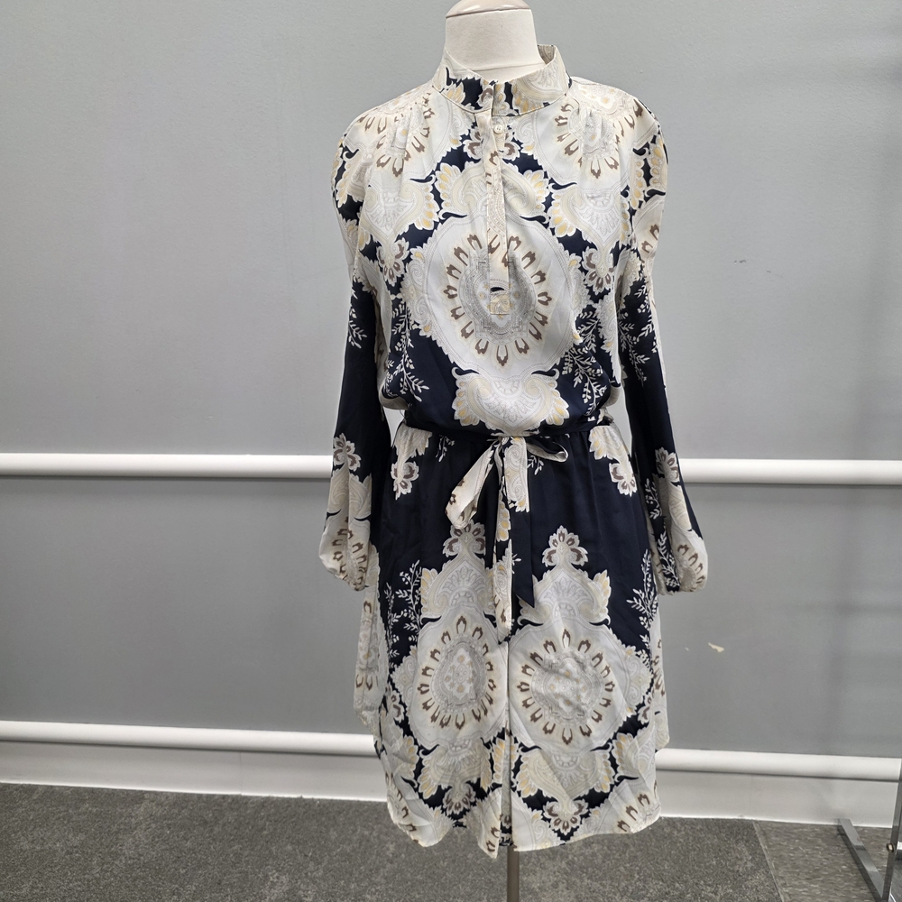 Vince Camuto Navy and Cream Long Sleeve Dress